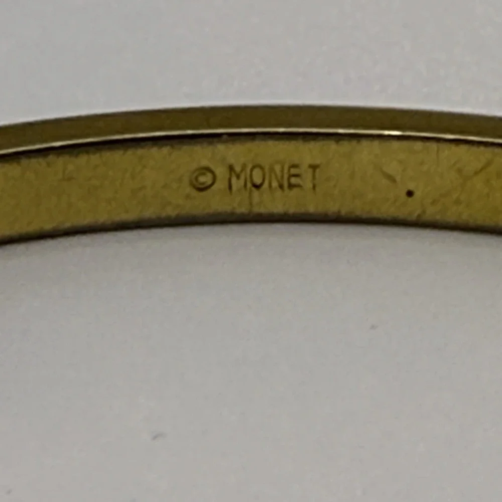 Monet Hinged Bangle Bracelet Slim Stackable Gold Tone Estate